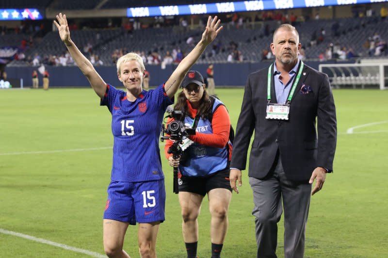 Veteran forward/midfielder Megan Rapinoe played her final international match for the United States Women's National Team on Sunday at Soldier Field in Chicago. Photo by Alex Wroblewski/EPA-EFE