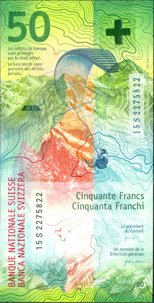 <p>Switzerland’s 50 Franc Note (International Bank Note Society) </p>