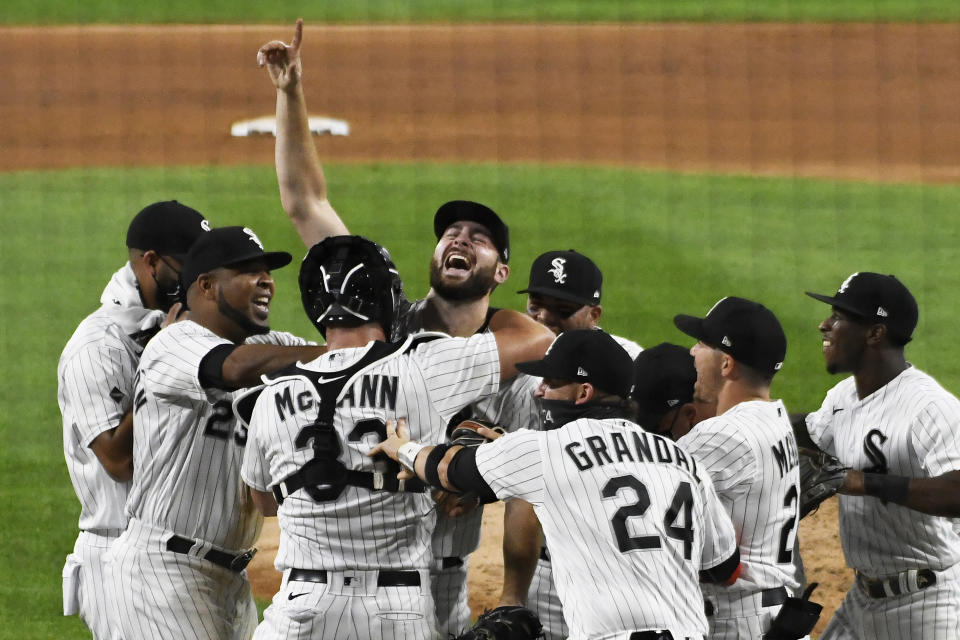 Lucas Giolito of the Chicago White Sox celebrates his no-hitter. (Getty Images)