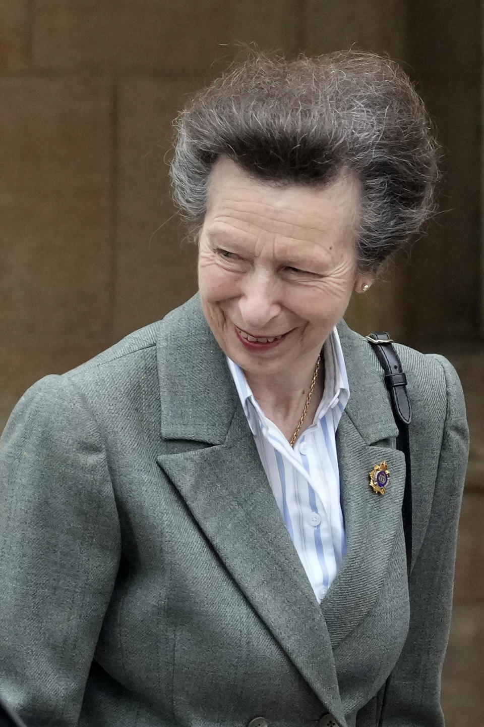 Britain's Princess Anne leaves the presidential palace after a meeting with Cyprus' President Nicos Anastasiades, in Nicosia, Cyprus, Wednesday, Jan. 11, 2023. Princess Anne visited British soldiers serving with a United Nations peacekeeping force on ethnically divided Cyprus. (AP Photo/Petros Karadjias)