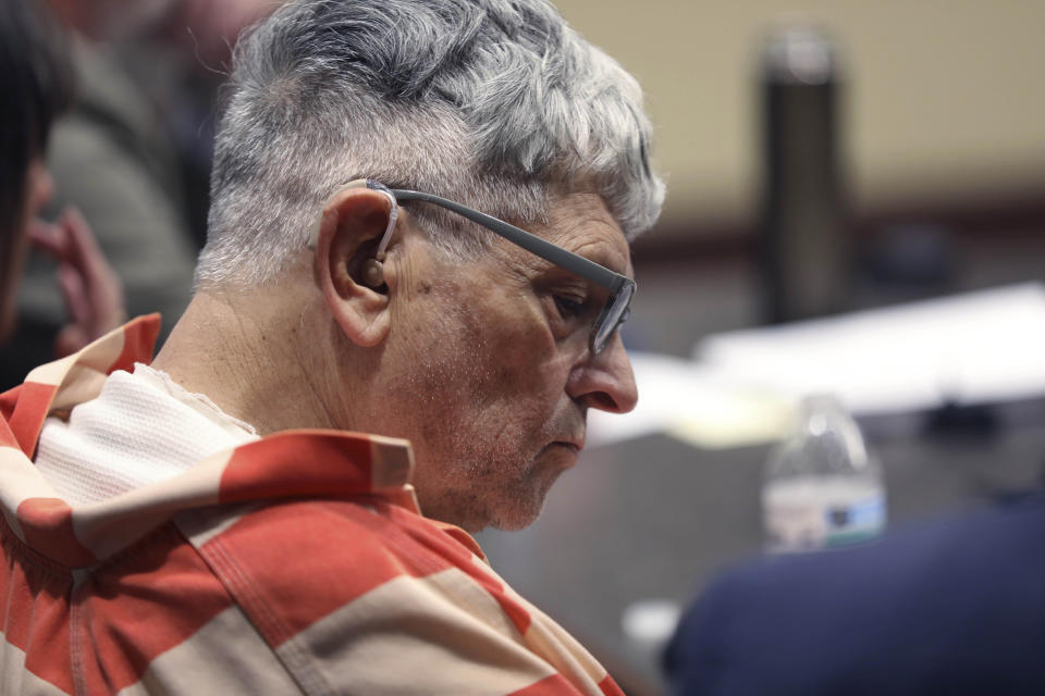 Frederick Hopkins listens during his sentencing hearing in Florence, S.C., on Thursday, Oct. 19, 2023. Hopkins was sentenced to life in prison without parole for killing two police officers and wounding five others in an October 2018 ambush at his Florence home (AP Photo/Jeffrey Collins).