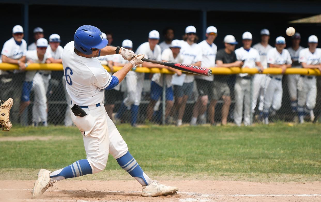 Lansing Community College freshman Blake McRae, shown hitting last season, had two hits and drove in three runs for the Stars on Thursday in their 16-0 win over Edison Community College in the first round of the NJCAA Region XII championship in Adrian.