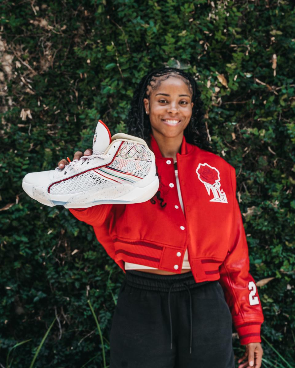 Jordin Canada with her PE sneakers, a collaboration between Jordan Brand and the Ronald McDonald House.