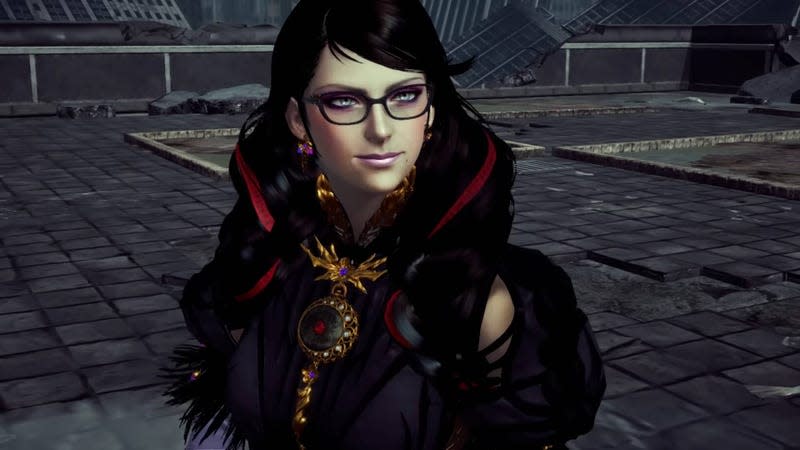 Bayonetta slightly smiles at the camera.