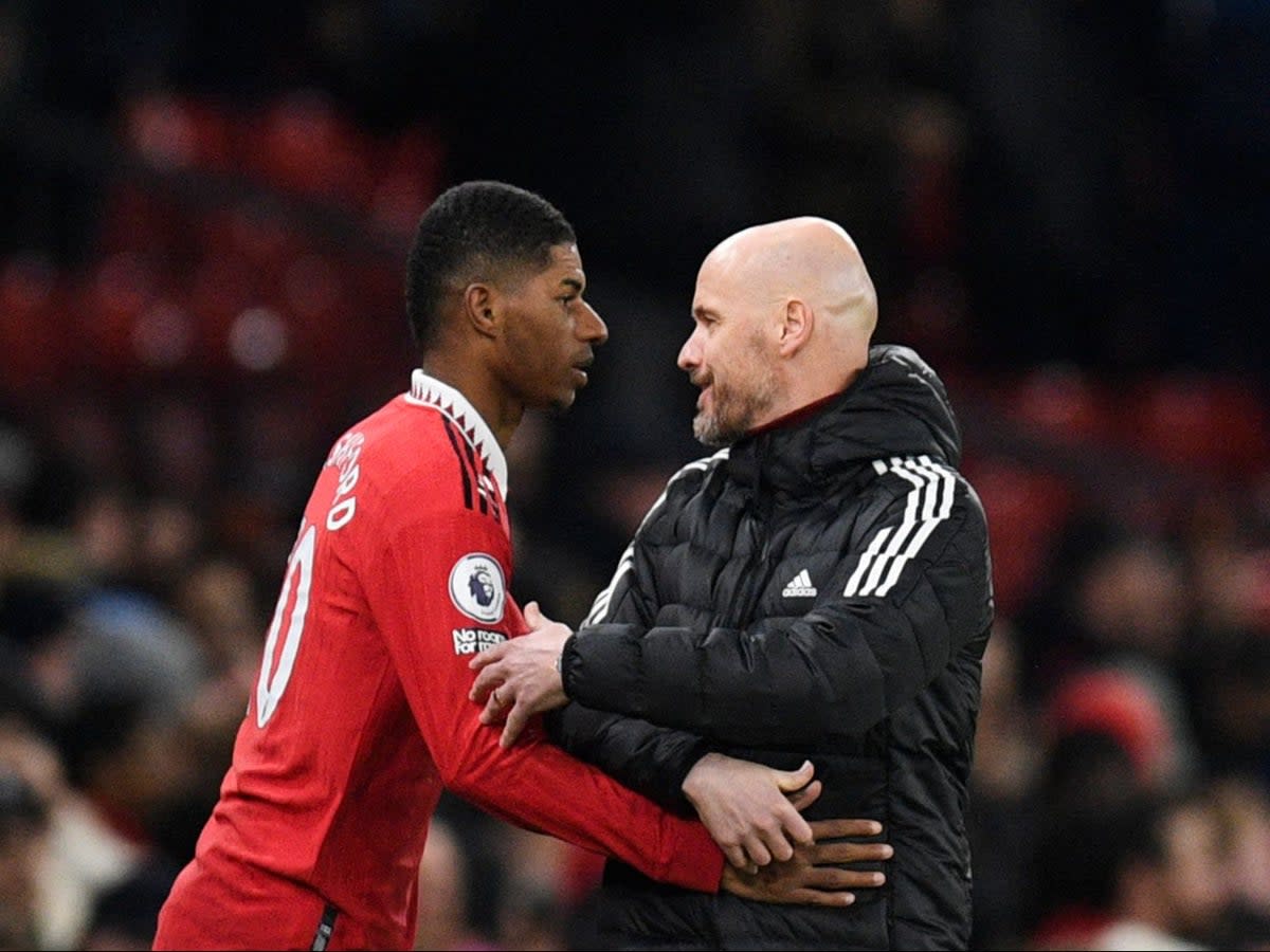 Macus Rashford and his Manchester United manager Erik ten Hag (AFP via Getty Images)