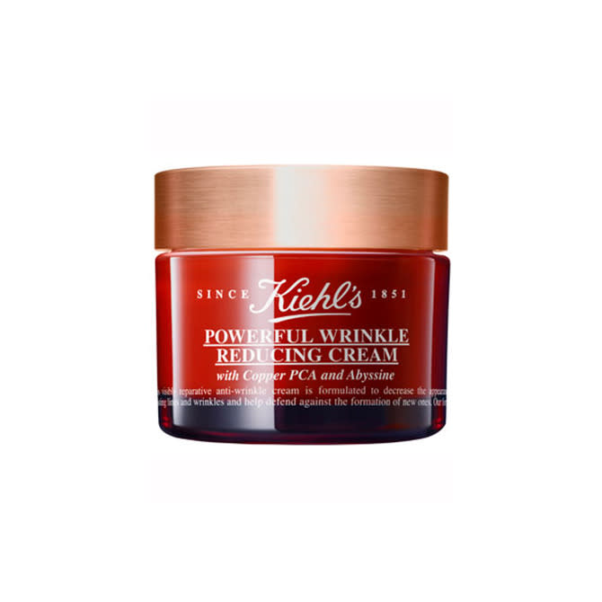 <p>With a name like this, you hope the product lives up to the hype — and it does. The soothing cream relies on micronutrients copper PCA and calcium PCA to tackle texture and wrinkles. Skin looks noticeably smoother, lines less pronounced, and moisture restored. <i><a href="http://www.kiehls.com/powerful-wrinkle-reducing-eye-cream/693.html?dwvar_693_size=0.5%20fl.%20oz.%20Bottle" rel="nofollow noopener" target="_blank" data-ylk="slk:Kiehl’s Powerful Wrinkle Reducing Eye Cream;elm:context_link;itc:0;sec:content-canvas" class="link ">Kiehl’s Powerful Wrinkle Reducing Eye Cream</a>, $42.</i></p>