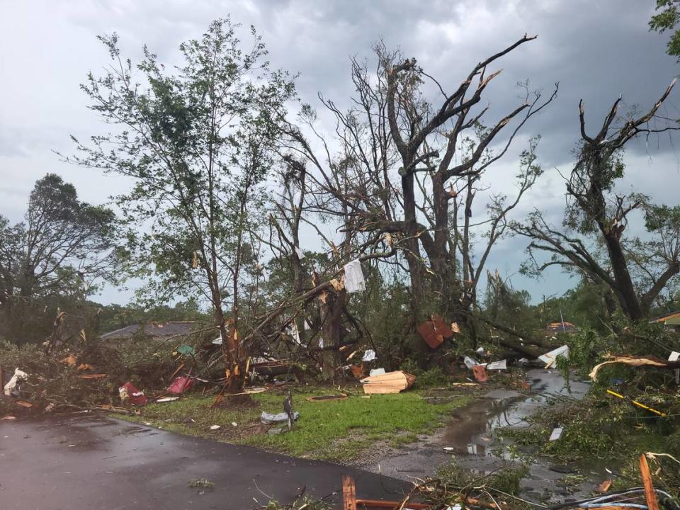 A neighborhood off East Bayou Road in Moss Point was heavily damaged by a tornado Monday.