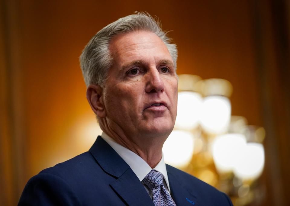 Former House Speaker Rep. Kevin McCarthy, R-Calif., at a press conference addressing the violence in the Middle East at the United States Capitol on Monday, October 9, 2023.