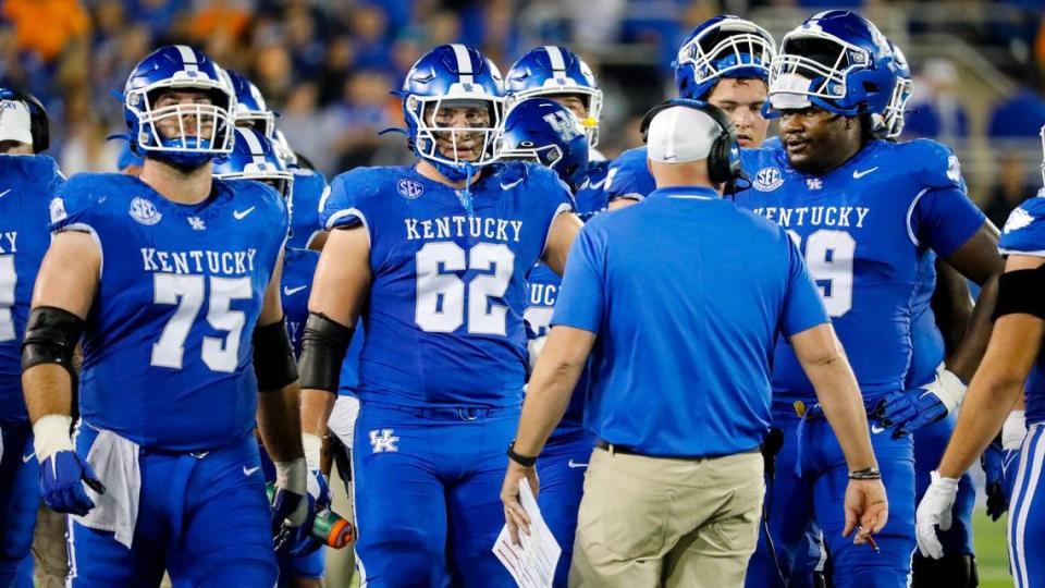 Starting offensive lineman Eli Cox (75), Jager Burton (62) and Marques Cox (69) are all expected to return to Kentucky for the 2024 season.