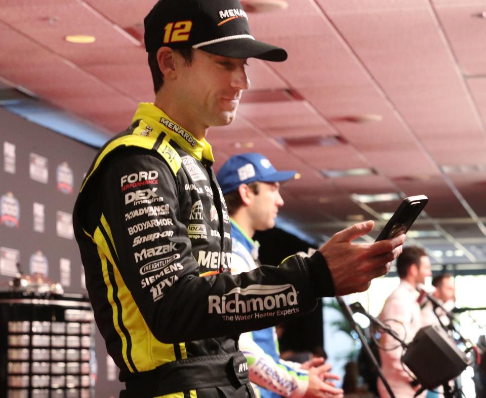 Ryan Blaney, working the line during Wednesday's Media Day at Daytona.