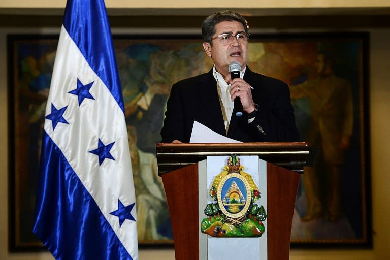 L'ex président du Honduras Juan Orlando Hernandez le 24 mars 2021 à Tegucigalpa, au Honduras (Orlando SIERRA)