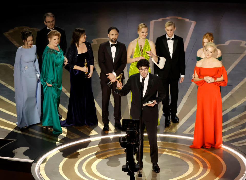 Daniel Roher accepts the Best Documentary Feature award for "Navalny" onstage during the 95th Annual Academy Awards