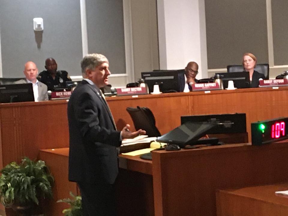 Jacksonville General Counsel Jason Teal talks to City Council about his legal opinion that Mike Williams vacated the office of sheriff by moving to Nassau County in 2021.