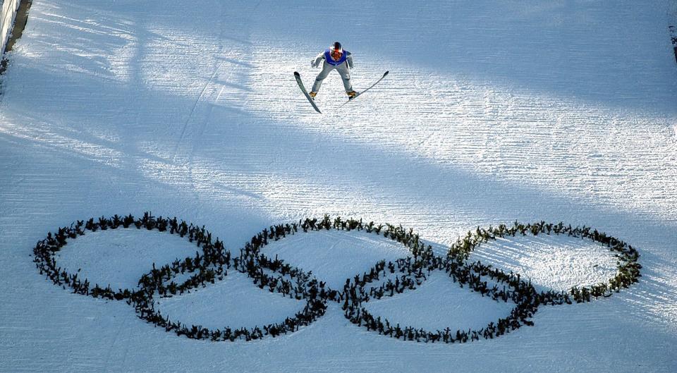 Chil Gu Kang, of Korea, trains on the 90-meter ski jump hill at the Utah Olympic Park on Feb. 6, 2002. | Jeffrey D. Allred, Deseret News