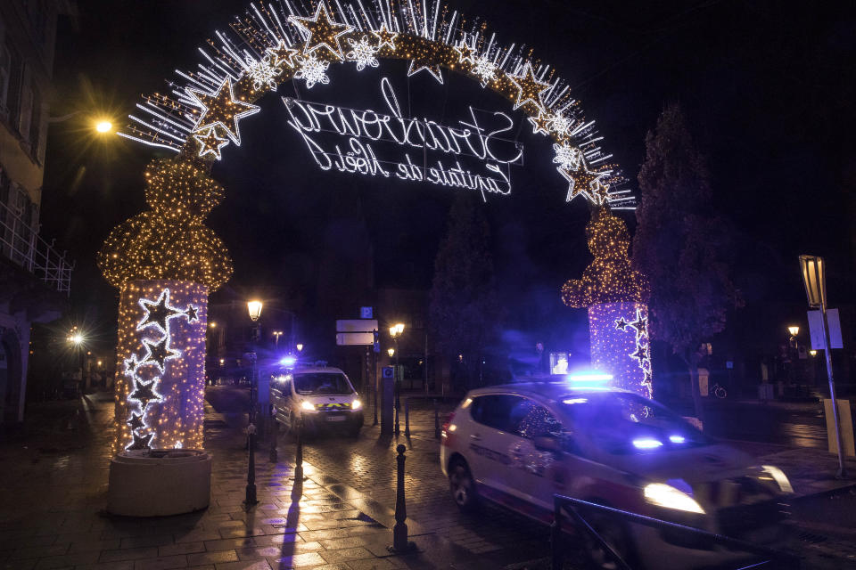 Police vehicles move at the centre of the city of Strasbourg following the shooting. Image: AP