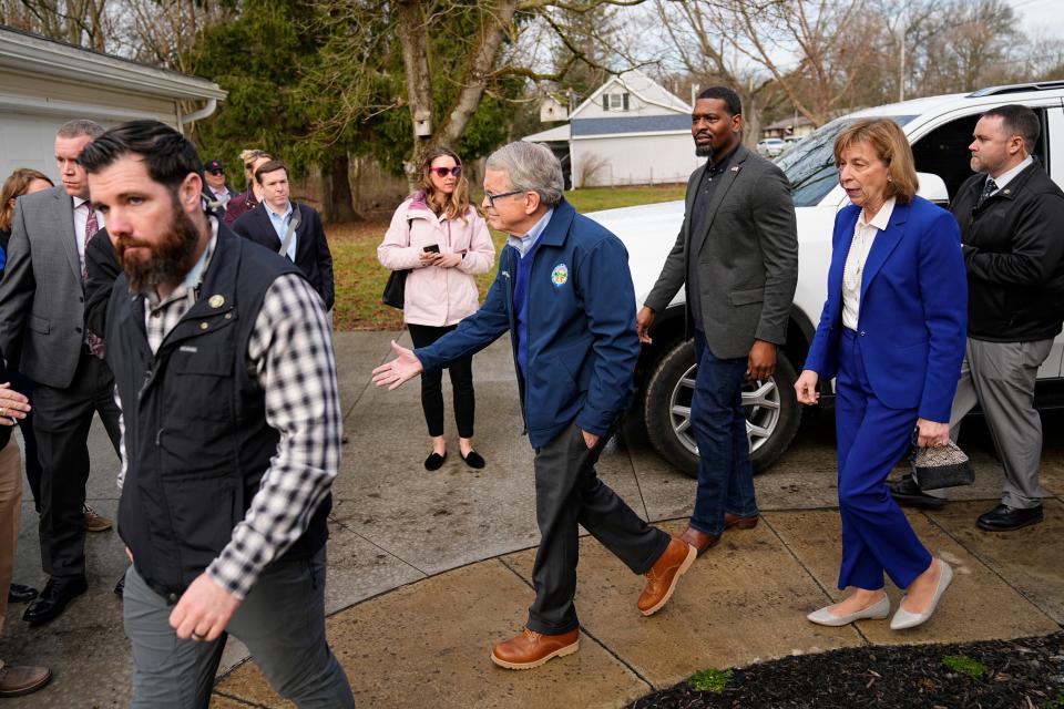 Ohio Gov. Mike DeWine and EPA Administrator Michael Regan make several house visits to answer East Palestine residents’ concerns. Work continues to clean up the vinyl chloride chemical spill from the Norfolk Southern train derailment on Feb. 3.