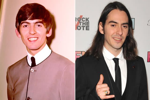 <p>Cyrus Andrews/Michael Ochs Archives/Getty ; Dr. Billy Ingram/WireImage</p> George Harrison poses for a portrait in 1964 in London, England. ; Dhani Harrison arrives at the Friends And Family GRAMMY Event on January 29, 2010 in Los Angeles, California.