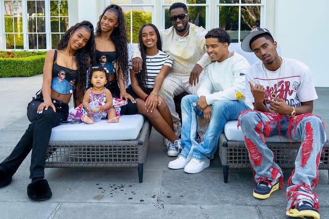 <p>DIDDY /Instagram </p> Diddy poses with all seven of his kids on Father's Day