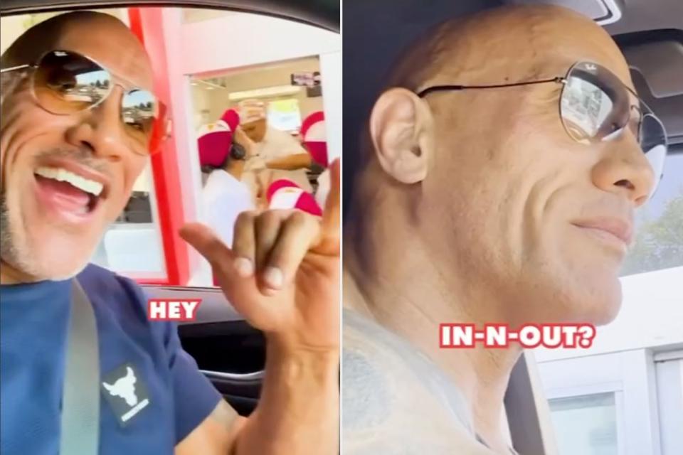 <p>Dwayne Johnson /Instagram</p> Dwayne Johnson documents his first In-N-Out Burger experience.