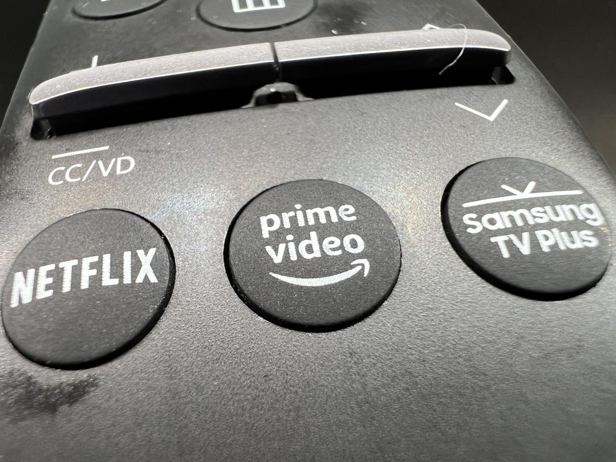 Button with logo for Amazon Prime Video on remote for a smart television, Lafayette, California, February 16, 2022. Photo courtesy Tech Trends. (Photo by Gado/Getty Images)