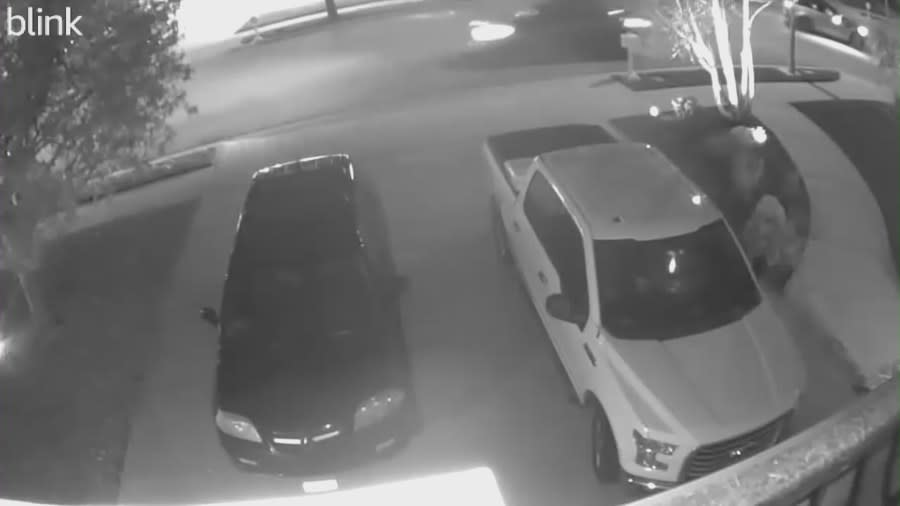 A Granada Hills home was broken into and victims lost around $150,000 worth of valuables in a "dinnertime buglary" on Nov. 29, 2023. The suspects' getaway car is spotted leaving the victim's driveway.