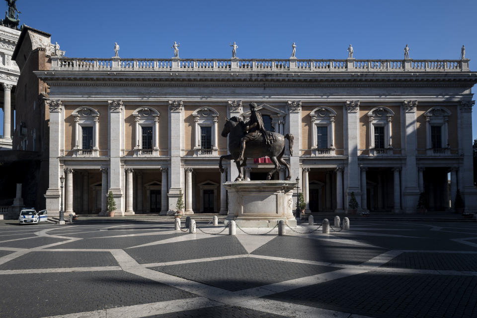 A general view of Capitoline Hill square without people during the coronavirus emergency, on March 10, 2020, in Rome, Italy. (Credit: Antonio Masiello/Getty Images)