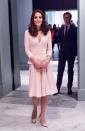 <p>The Duchess of Cambridge visited a Vogue exhibition at the National Portrait Gallery on May 4, 2016. For the event, she chose a sweet pink peplum dress by one of her favourite labels, Alexander McQueen. As usual, an L.K. Bennett clutch and shoes completed her ensemble. <em>[Photo: Getty]</em> </p>