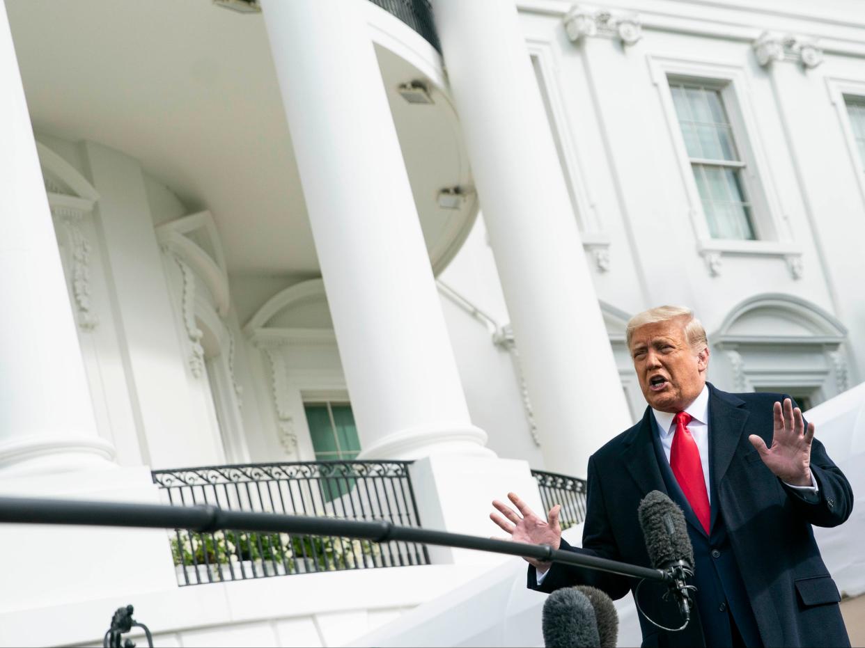 <p>Donald Trump speaks to the press outside of the White House on 30 October 2020 in Washington, DC</p> ((Getty Images))