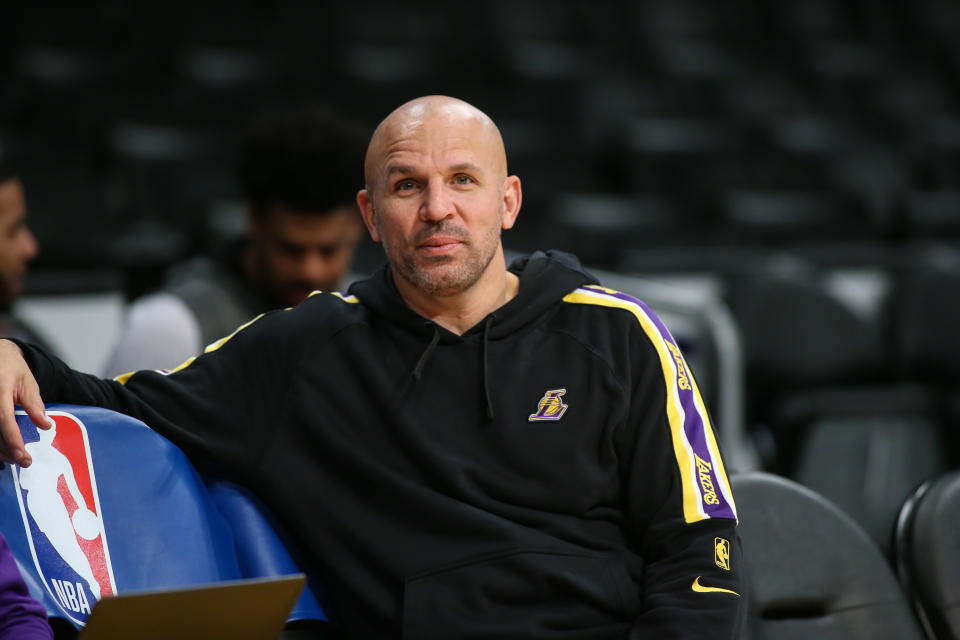  Los Angeles Lakers assistant Jason Kidd in a hoodie before the Houston Rockets vs Los Angeles Lakers game on February 06, 2020, at Staples Center in Los Angeles, CA. (Photo by Jevone Moore/Icon Sportswire via Getty Images)