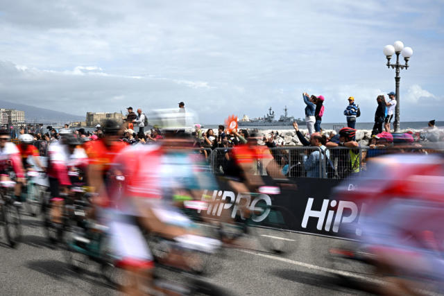 NAPLES ITALY  MAY 11 Detail view of a fans race at finish line during the 106th Giro dItalia 2023 Stage 6 a 162km stage from Naples to Naples  UCIWT  on May 11 2023 in Naples Italy Photo by Stuart FranklinGetty Images