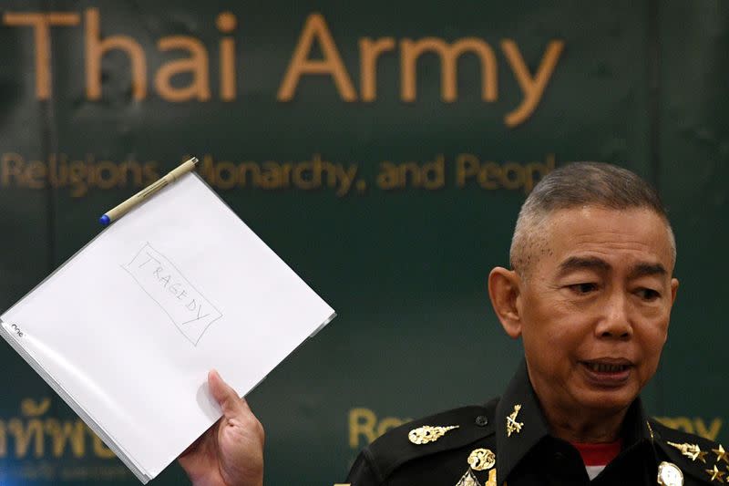 Thai army chief Apirat speaks during a news conference in Bangkok following last weekend's shooting rampage in Nakhon Ratchasima