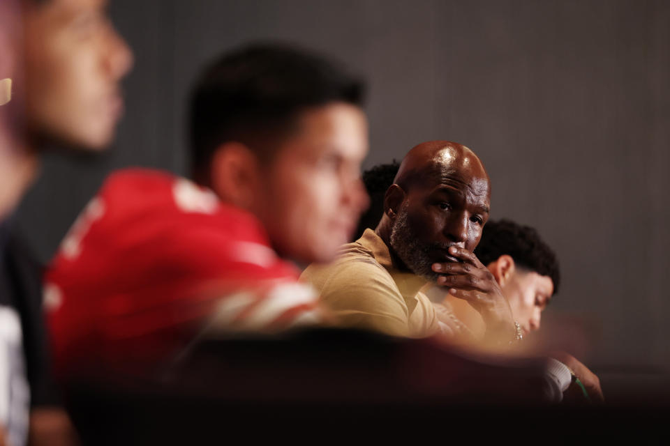 HOUSTON, TEXAS - NOVEMBER 30: Bernard Hopkins looks on during a press conference on November 30, 2023 at Toyota Center in Houston, Texas. (Photo by Cris Esqueda/Golden Boy/Getty Images)