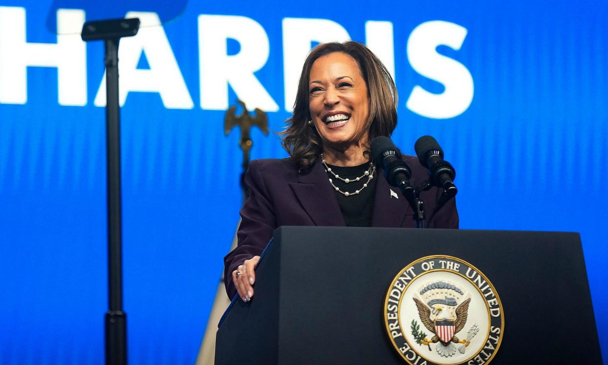 <span>Kamala Harris addresses members of the American Federation of Teachers on 25 July 2024 in Houston, Texas.</span><span>Photograph: Elizabeth Conley/AP</span>