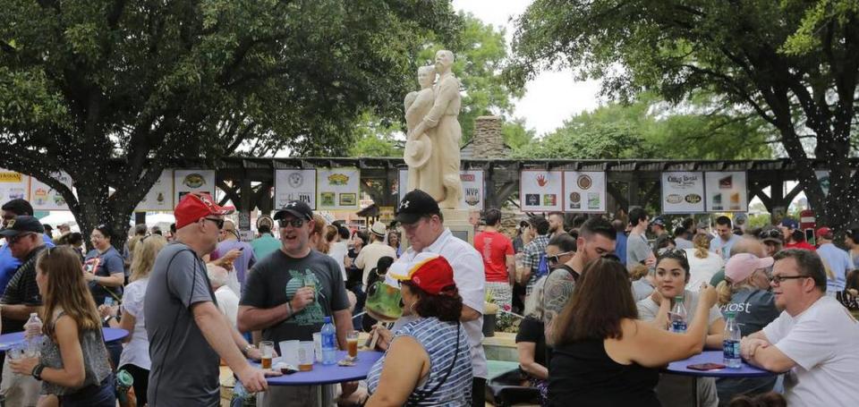 Festival goers fill the beer garden at Grapevine’s 32nd Annual Main Street Fest A Craft Brew Experience.