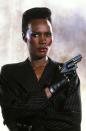 <p>The block cut that Jones rocked in the 1985 Bond film ‘A View to Kill’ will forever be remembered. <em>[Photo: Rex Features]</em> </p>