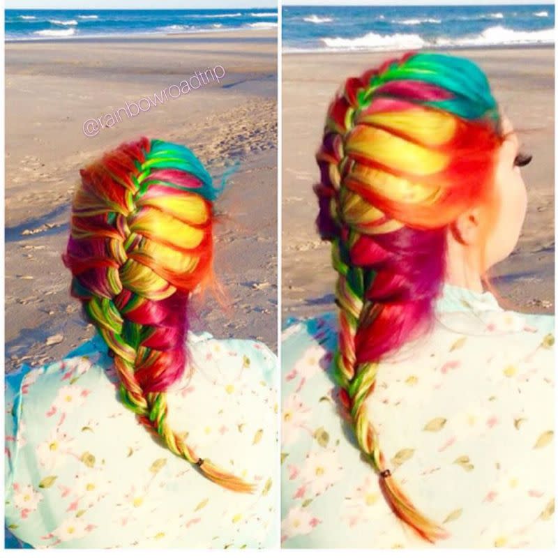 Un exemple des nombreux styles de cheveux arc-en-ciel réalisés par M. O’Halloran depuis. (Photo : Mykey O’Halloran)