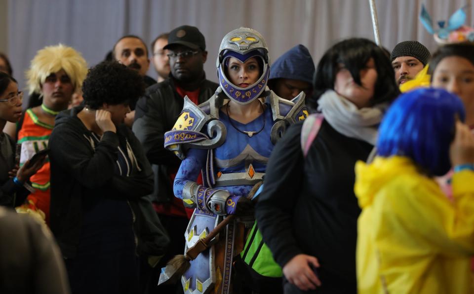 Contestants line up for a costume contest at Motor City Comic Con in 2019. Cosplay is an integral part of the event.