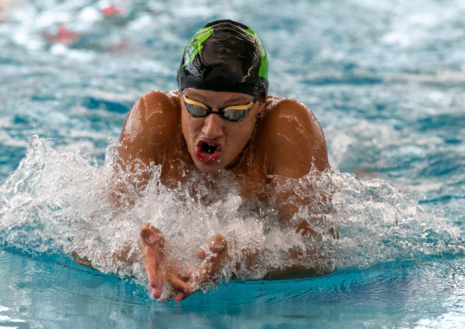 Eastside’s Liam Aleman swims 100 yard Breast during the 2022 FHSAA 1A-2A Swimming and Diving Championship at FAST in Ocala, FL on Friday, November 3, 2023. [Alan Youngblood/Ocala Star-Banner]