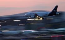 An air plane of German carrier Lufthansa lands as air traffic is effected by the spread of the coronavirus disease (COVID-19) in Frankfurt