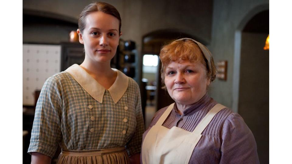 Cara Theobold as Ivy Stuart and Lesley Nicol as Mrs Patmore in Downton Abbey