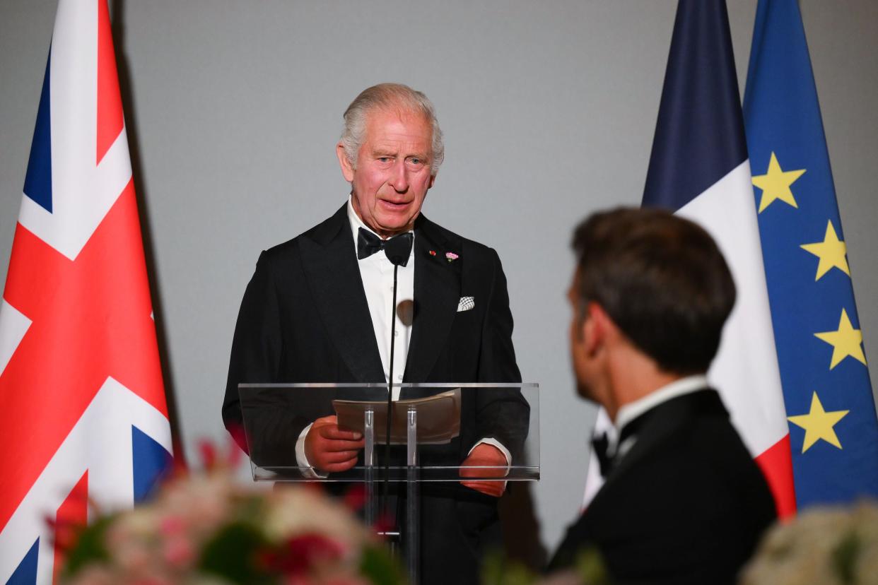 King Charles III delivers a speech at the State Banquet at the Palace of Versailles, Paris, during the state visit to France (PA)