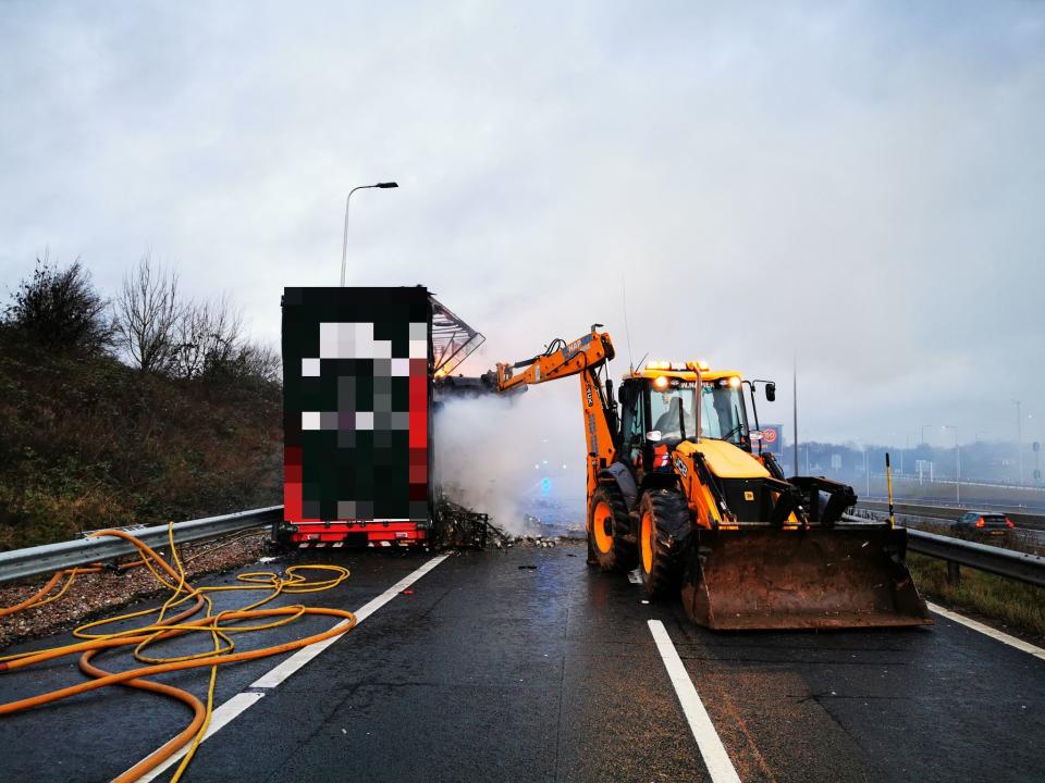 The fire led to a closure on the M1 (Picture: Highways England)