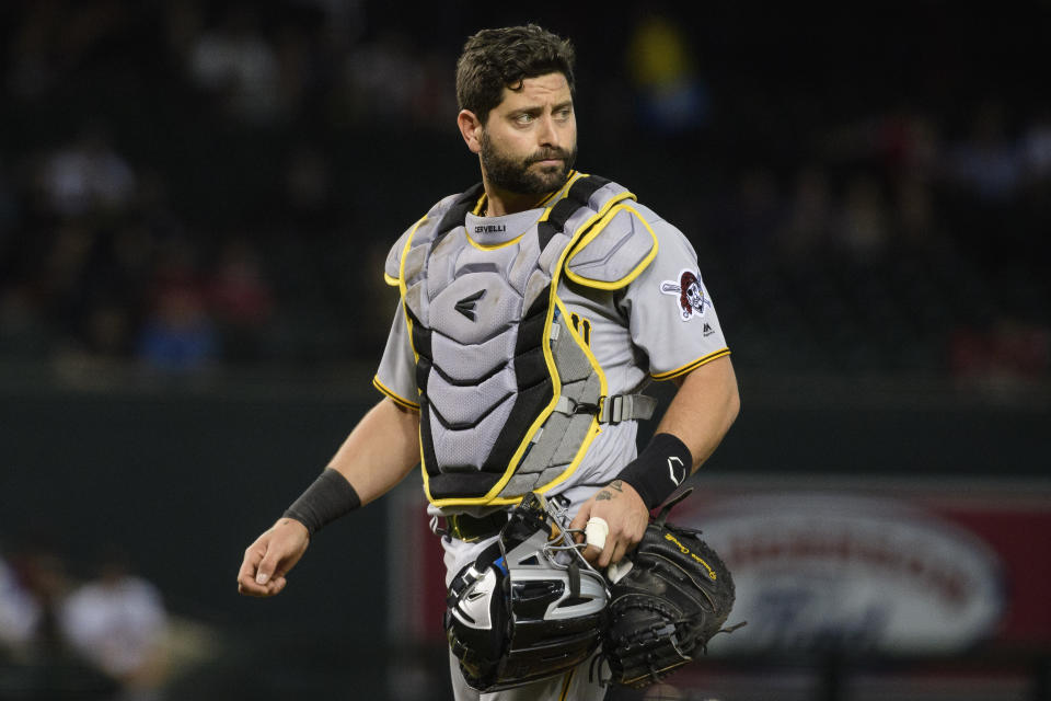 PHOENIX, ARIZONA - MAY 15: Francisco Cervelli #29 of the Pittsburgh Pirates in action during the MLB game against the Arizona Diamondbacks at Chase Field on May 15, 2019 in Phoenix, Arizona. The Diamondbacks won 11-1. (Photo by Jennifer Stewart/Getty Images)