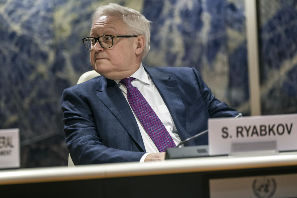 Russian Deputy Minister of Foreign Affairs Sergei Ryabkov attends a session of the Conference on Disarmament at the European headquarters of the United Nations in Geneva, Switzerland, Thursday, March 2, 2023. (Martial Trezzini/Keystone via AP)