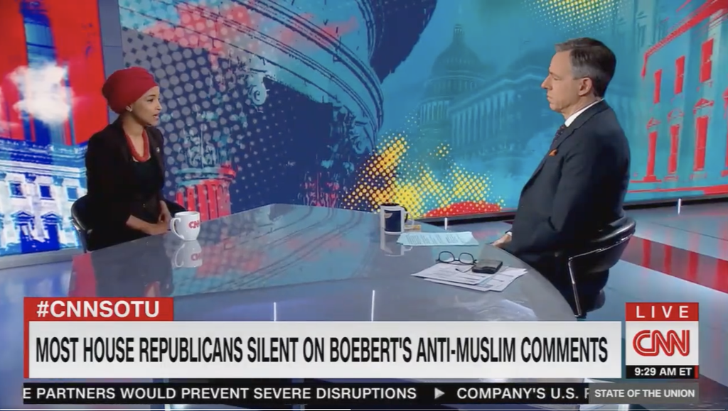 Ilhan Omar speaks to Jake Tapper on CNN’s State of the Union (CNN / Twitter)