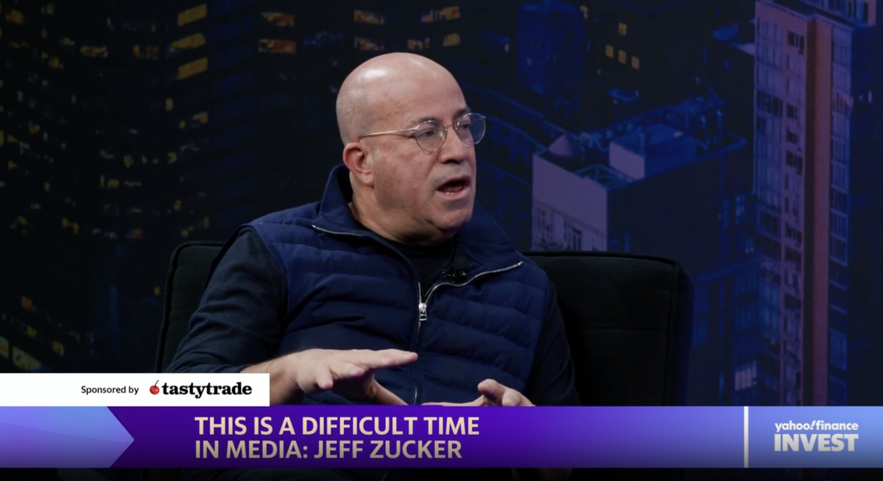 Former CNN president Jeff Zucker speaks at the Yahoo Finance Invest conference. 