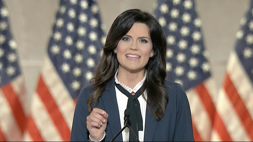 In this image from video, Cissie Graham Lynch, granddaughter of Rev. Billy Graham, speaks from Washington, during the second night of the Republican National Convention on Tuesday, Aug. 25, 2020.speaks during the second night of the Republican National Convention on Tuesday, Aug. 25, 2020. (Courtesy of the Committee on Arrangements for the 2020 Republican National Committee via AP)