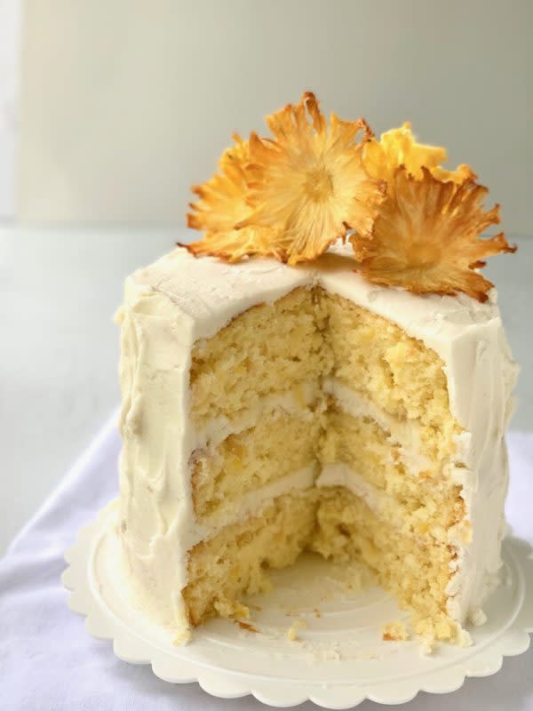 <p>Eating Gluten & Dairy Free</p><p>Adding crushed pineapple transforms this cake into a delicious tropical treat with a rich, vanilla buttercream frosting decorated with pineapple slices.</p><p><strong>Get the recipe: <a href="https://eatingglutenanddairyfree.com/2020/07/pineapple-cake/" rel="nofollow noopener" target="_blank" data-ylk="slk:Pineapple Cake;elm:context_link;itc:0;sec:content-canvas" class="link rapid-noclick-resp">Pineapple Cake</a></strong></p>