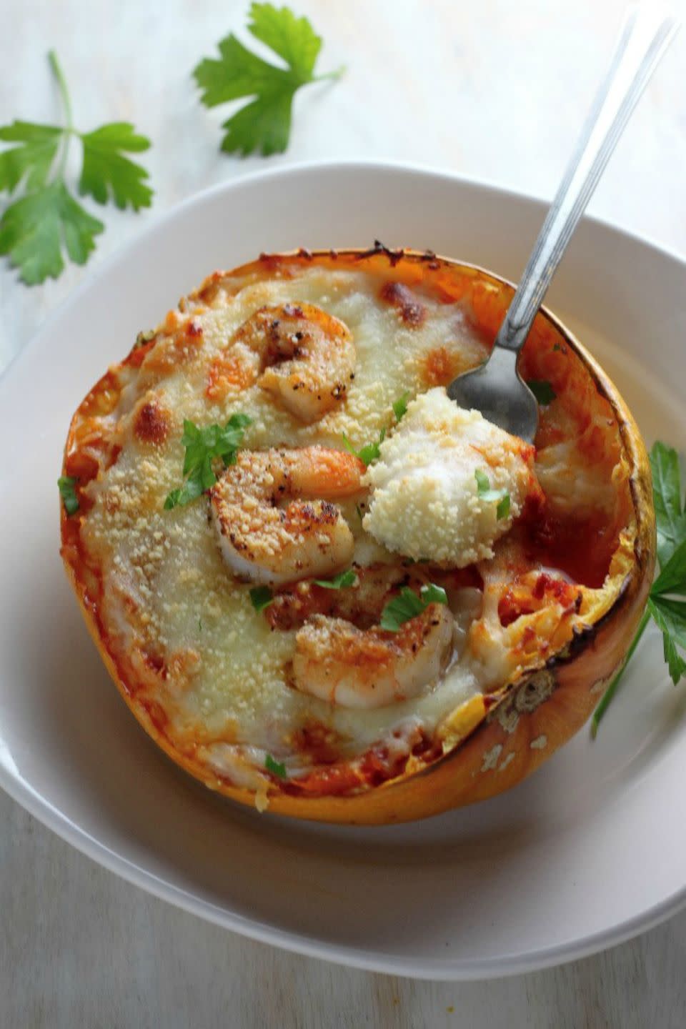 Skinny Shrimp Parmesan Spaghetti Squash