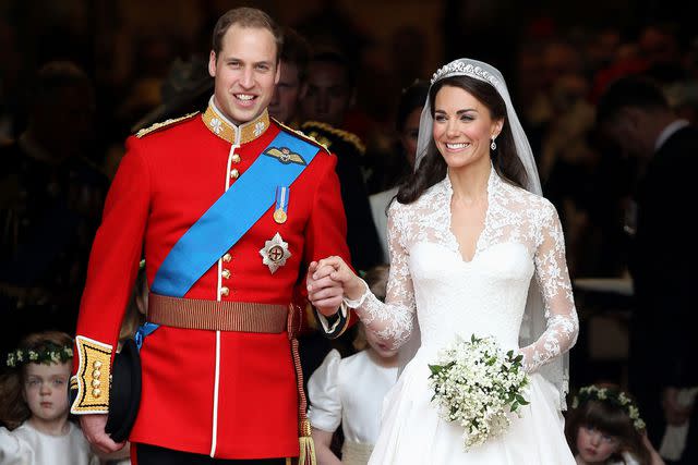<p>Chris Jackson/Getty</p> Prince William and Kate Middleton at their wedding on April 29, 2011